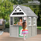 Gray Weatherproof Outdoor Wooden Playhouse With Sink-2