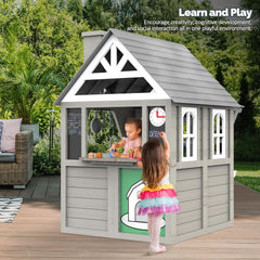 Gray Weatherproof Outdoor Wooden Playhouse With Sink-2