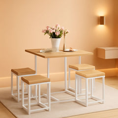 Compact Dining Table And Chairs Set Beige White Five Piece-1