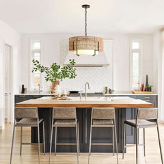 Boho Rattan Chandelier Pendant Light Natural Finish-2