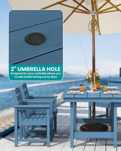 7 Piece Patio Dining Set Outdoor HDPE Table Blue Chairs-2