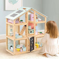 Wooden Dollhouse 3-Story With 38-Piece Furniture Kit-0