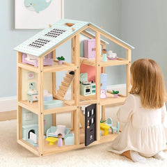 Wooden Dollhouse 3-Story With 38-Piece Furniture Kit-0