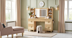 Oak Fluted Vanity Desk 60 Inch Tempered Glass Table top-4
