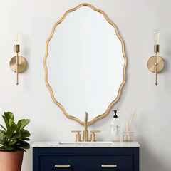 Oval Brushed Gold Mirror 24 By 36 Inch Wall Mounted-0