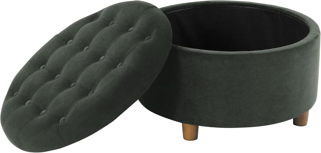 Handcrafted Loden Green Velvet Storage Ottoman 28In-3