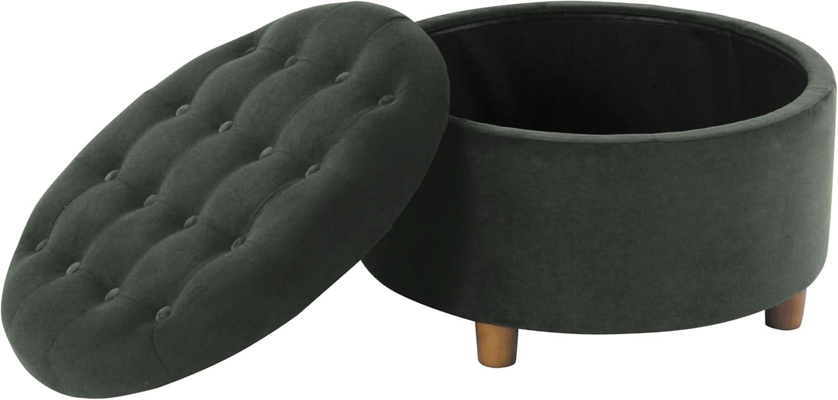 Handcrafted Loden Green Velvet Storage Ottoman 28In-3