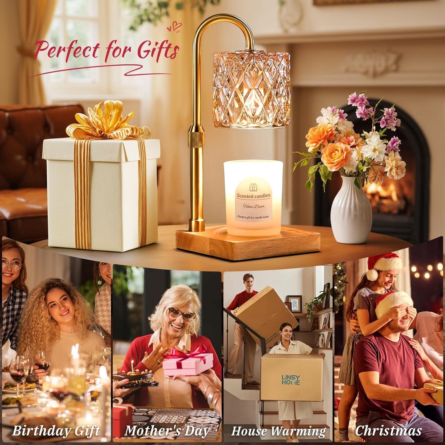 Candle Warmer Lamp With Programmable Timer Amber Glass