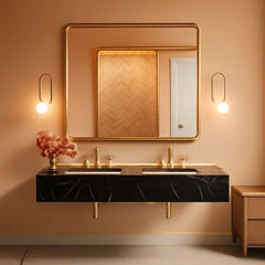 40 By 30 Inch Brushed Brass Bathroom Mirror Wall Mounted-0