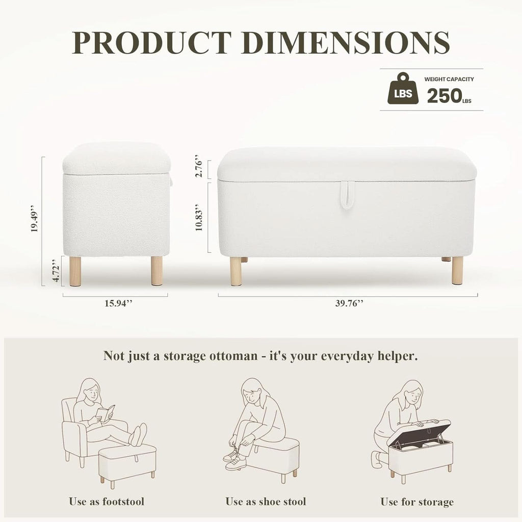 Cream Storage Ottoman Bench With Hidden Compartments-1