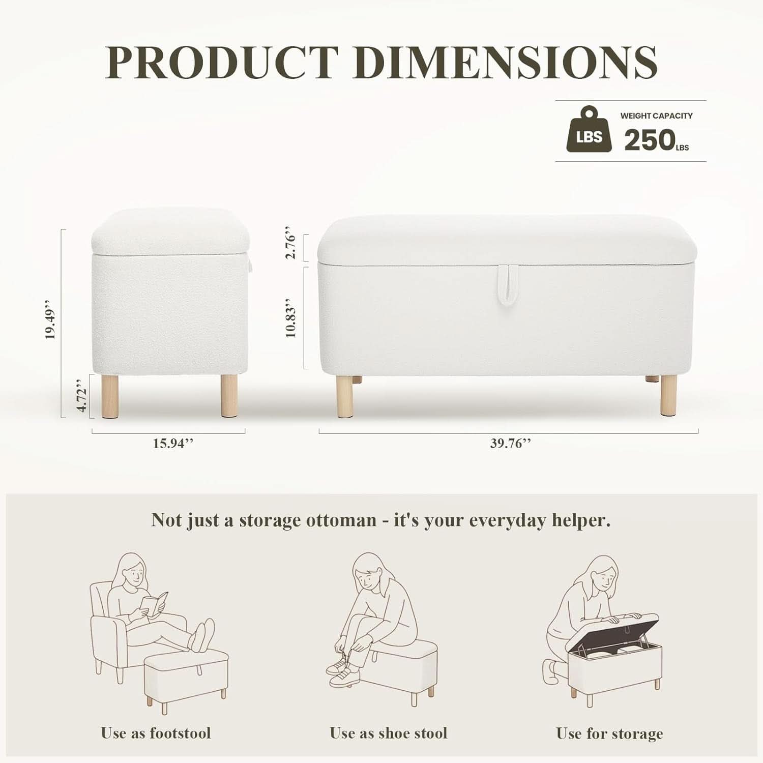 Cream Storage Ottoman Bench With Hidden Compartments-1