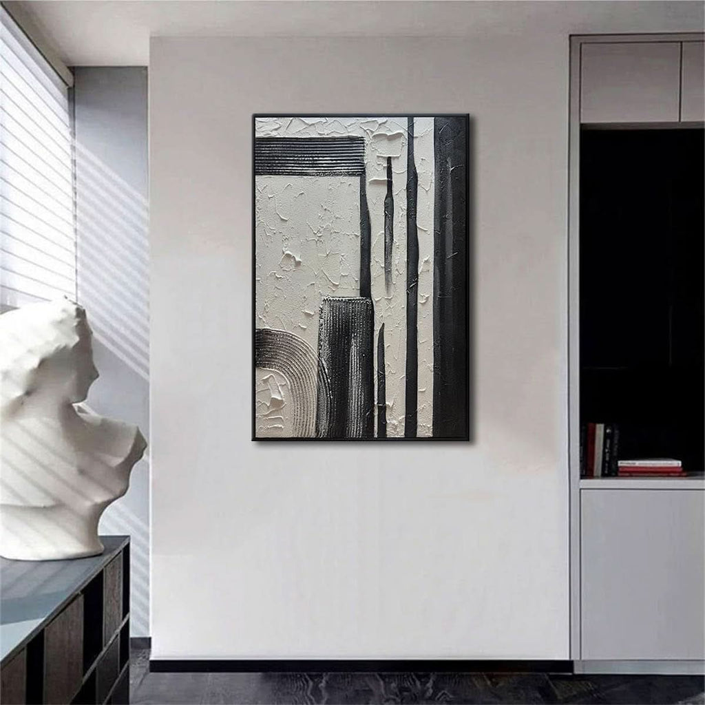 Hand crafted Black White Textured Oversized Wall Art-3