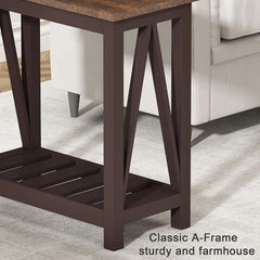 Espresso Narrow End Table With Shelf 23.6 Inch Rustic-1