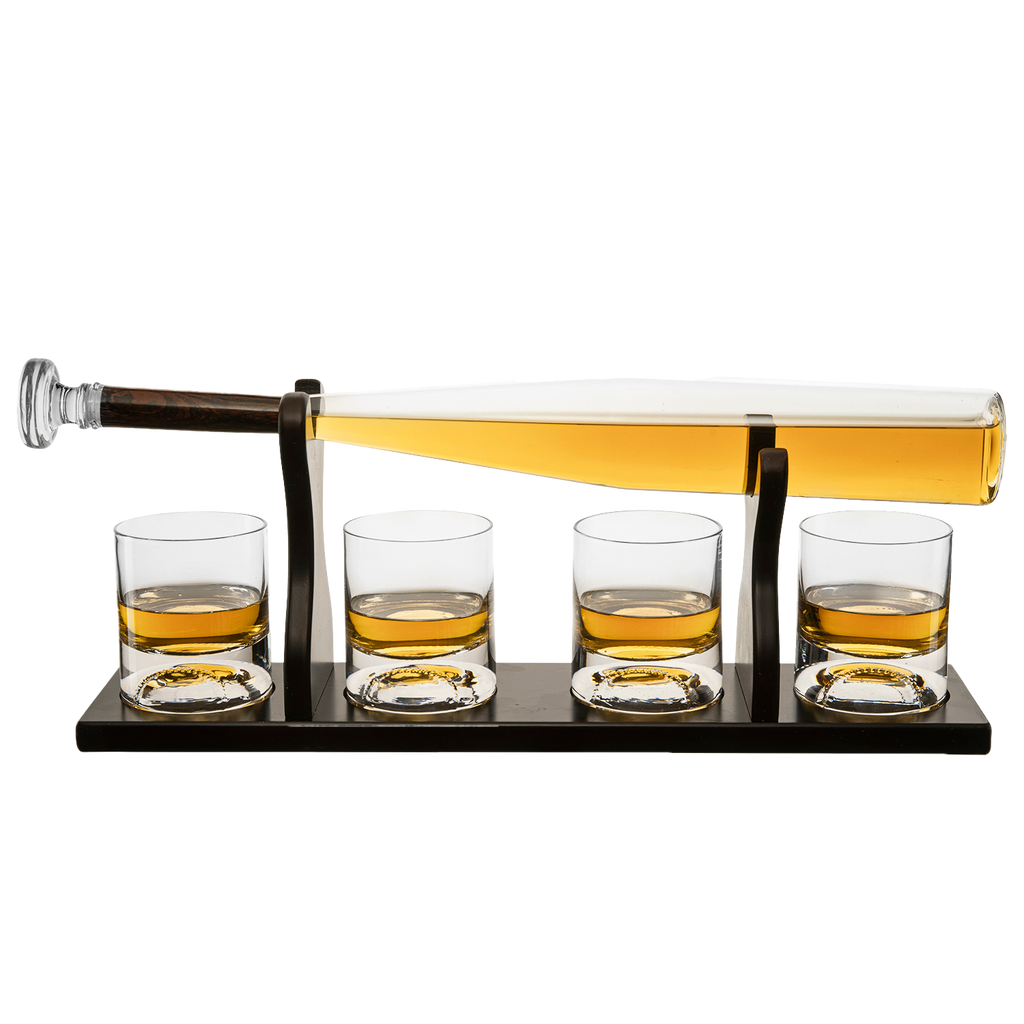 Baseball Bat Whiskey & Wine Decanter 4 Baseball Glasses (Standard Base)-0
