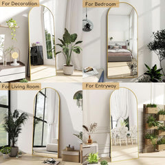 Arched Full Length Mirror, 70"X26" Free Standing Floor Mirror, Modern Full Body Mirrors with Stand, Wall Mirrors with Aluminum Alloy Frame for Bedroom,Living Room, Gold-3