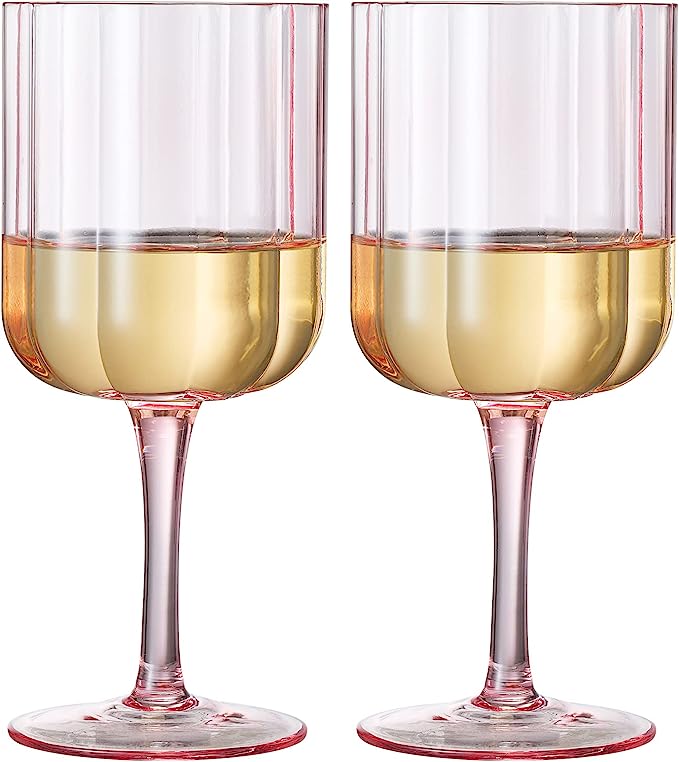 Flower Vintage Wine Glassware - Set of 2-13 oz (Pink)-3