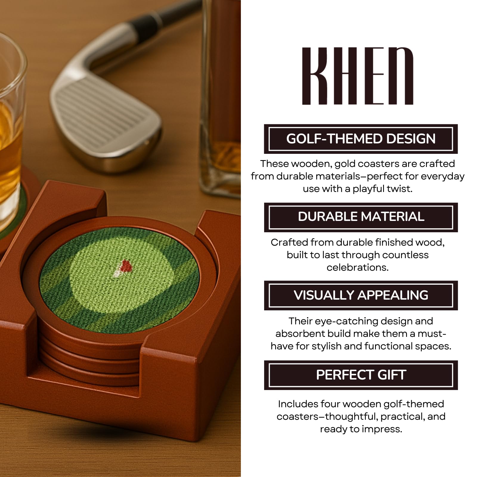 Khen Golf Hand-Stitched Needlepoint Coasters - Set of 4-4
