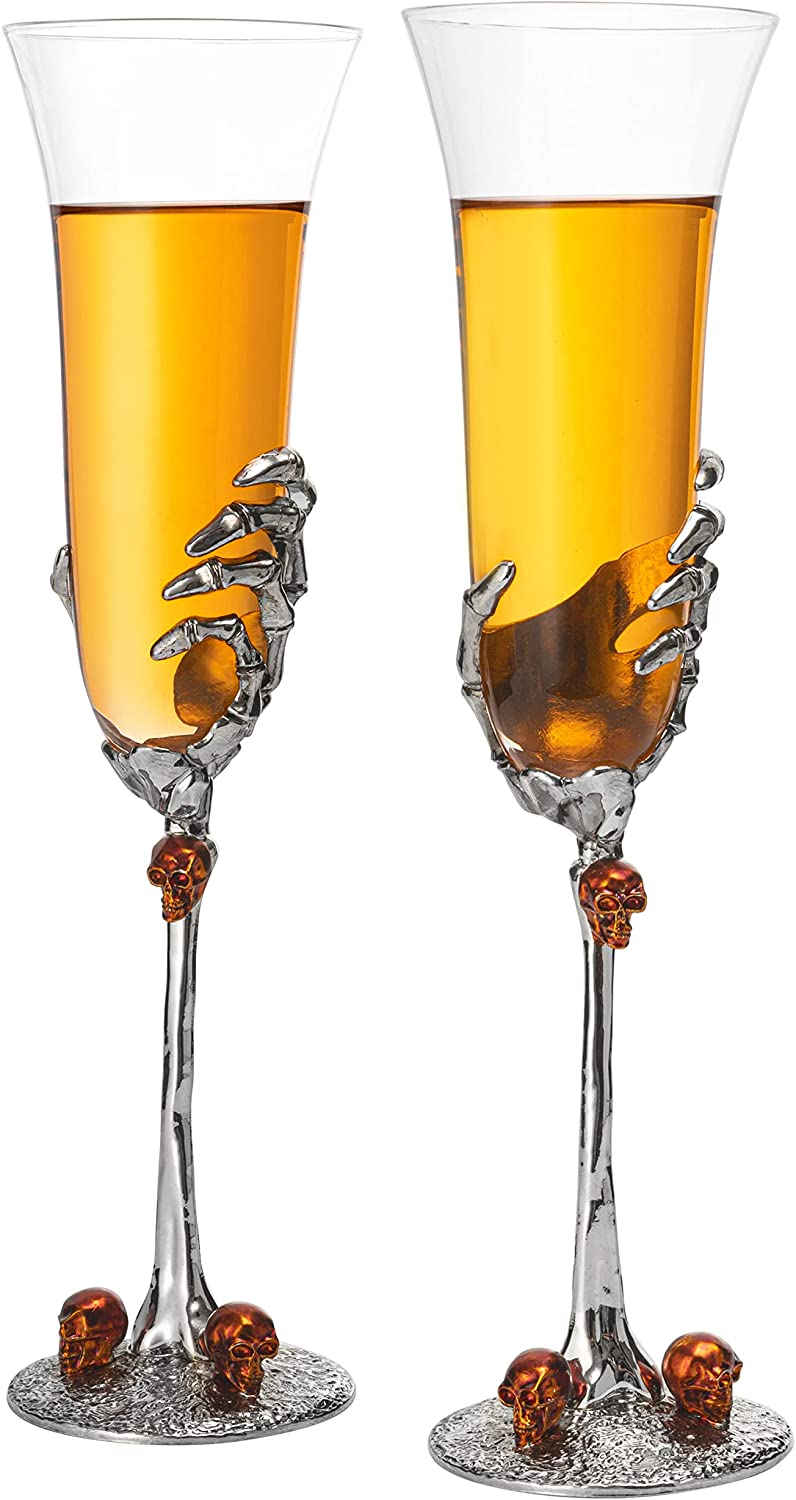 Stemmed Skeleton Champagne Glasses Set of 2