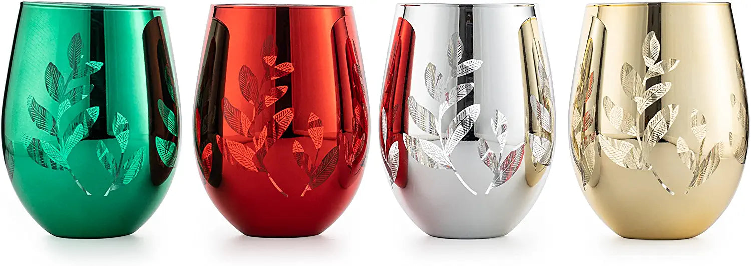 Multicolor 4-Piece Tree Stemless Wine & Water Glasses (Stemless)-4