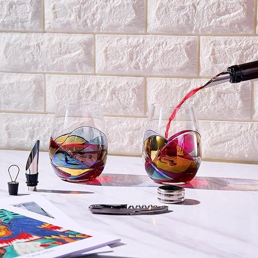 Painted STEMMLESS Wine Glass Box Set - 2 Glasses-1