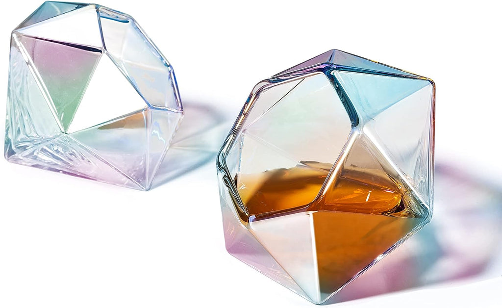 Set of 2 Iridescent Diamond Whiskey & Wine Glasses 10oz-4