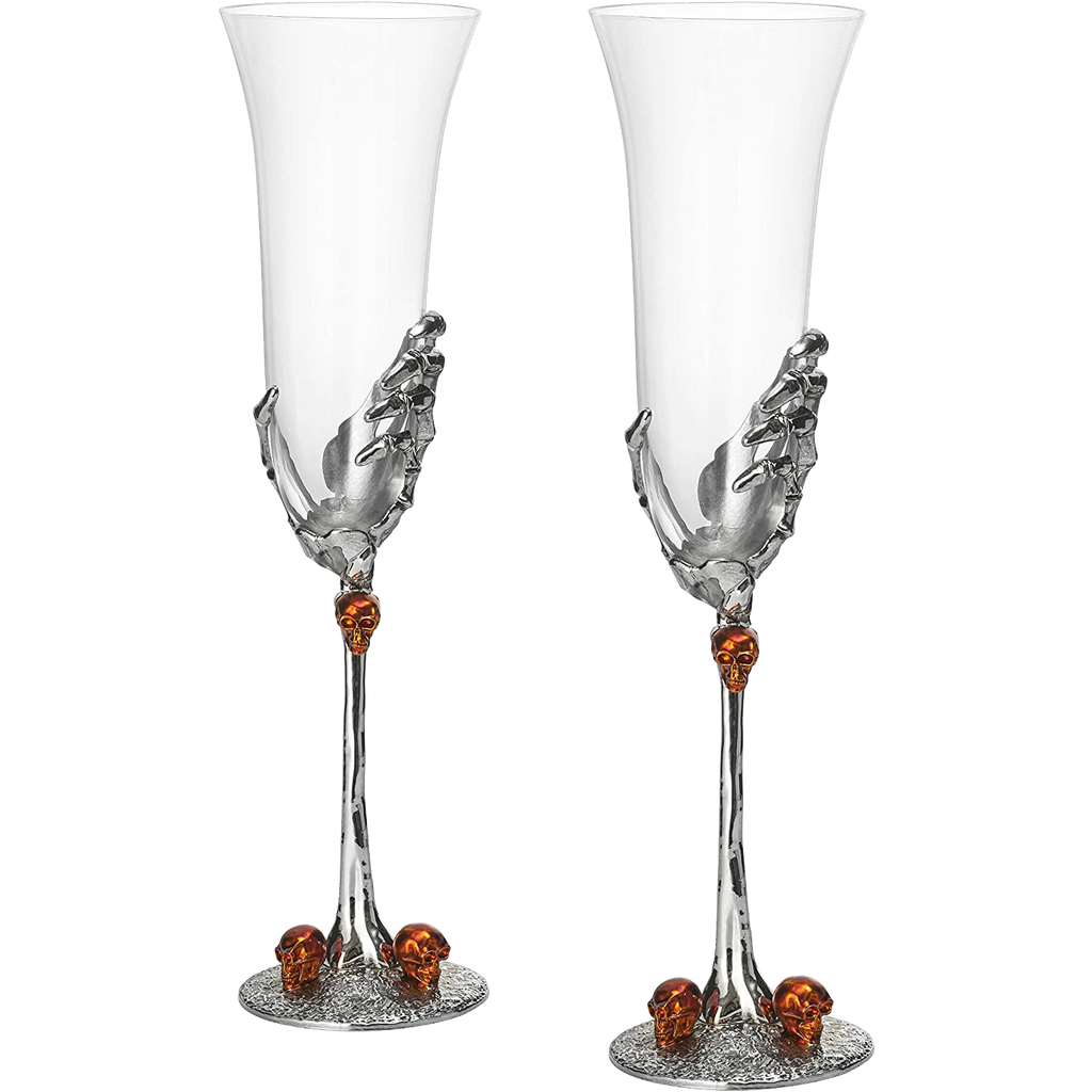 Stemmed Skeleton Champagne Glasses Set of 2