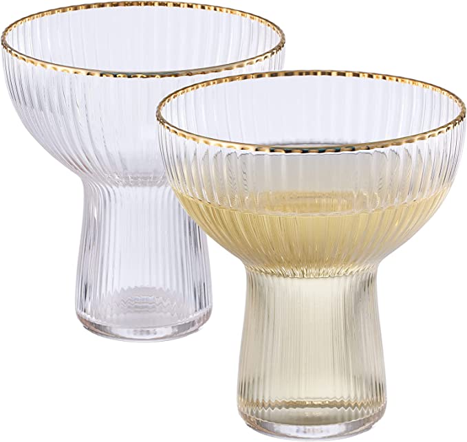 Ribbed Stemless Margarita Glasses with Gold Rim - Set of 4 (10 OZ)-4