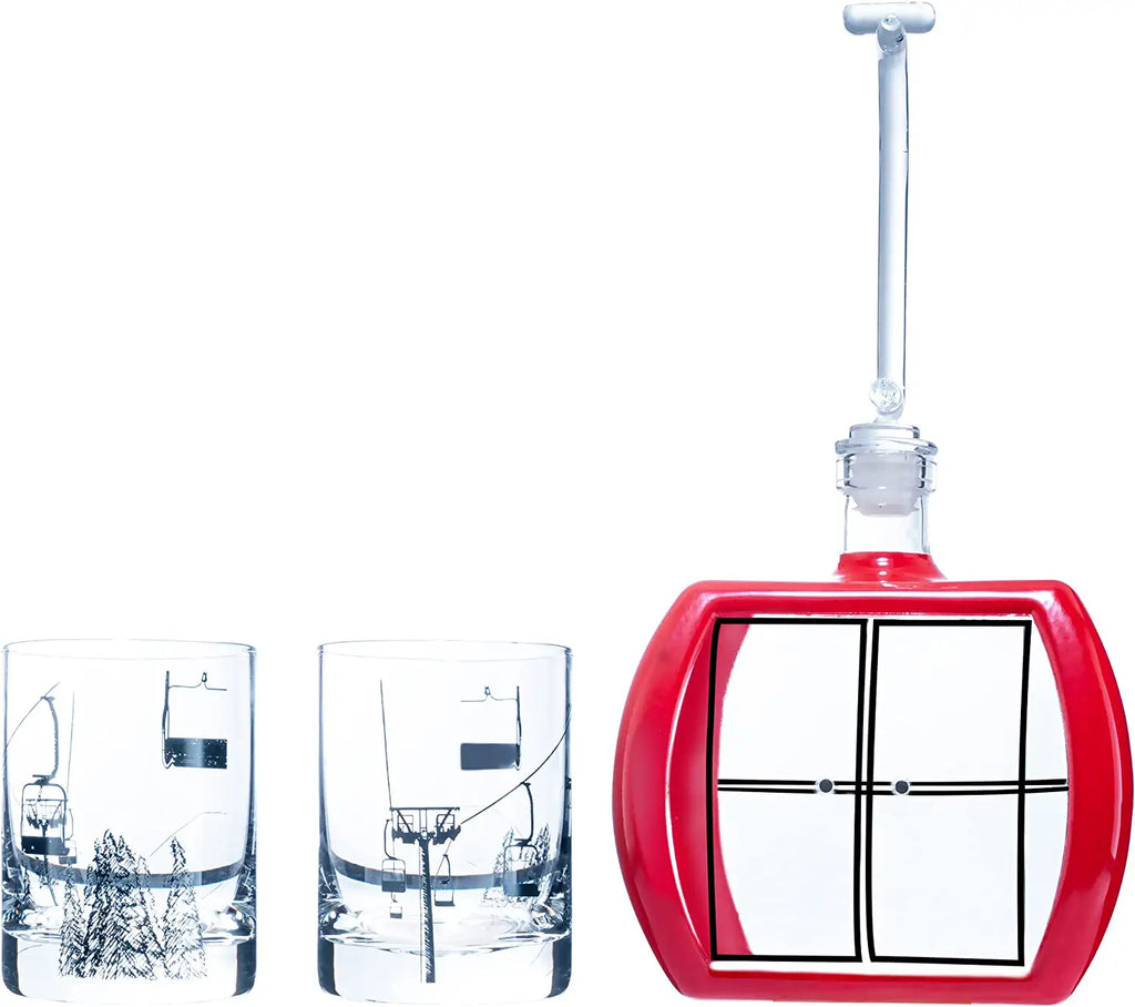 Ski Mountain Gondola Decanter & Glasses for Wine & Whiskey - 34oz