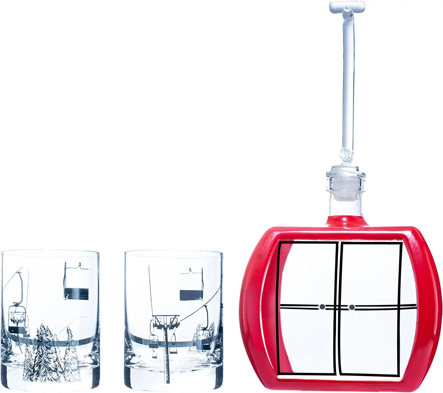 Ski Mountain Gondola Decanter & Glasses for Wine & Whiskey - 34oz