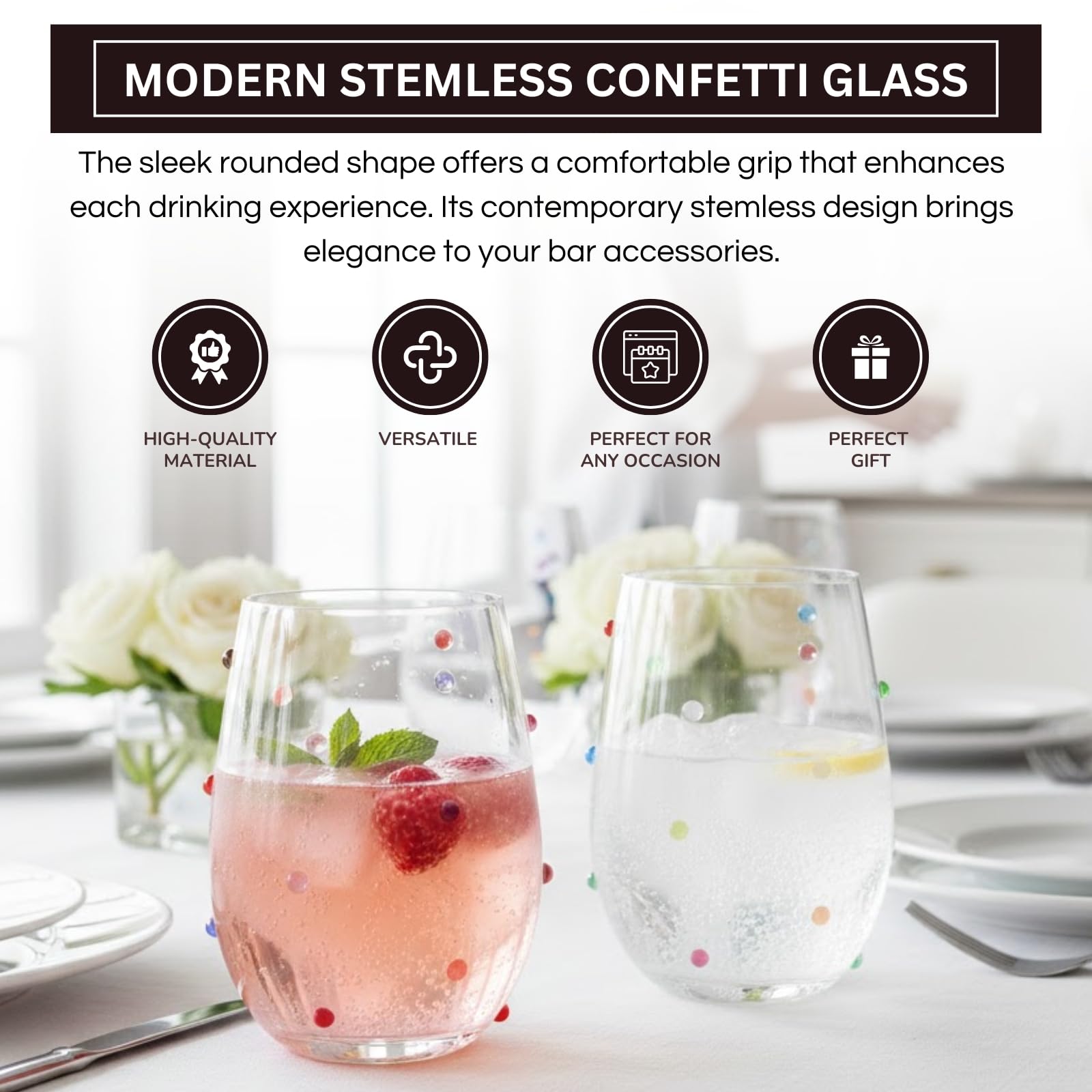 Confetti Stemless Wine Glasses Set of 2, 18.6oz-3