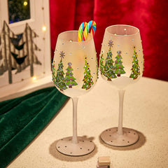Set of 2 Stemmed Christmas Tree Design Wine Glasses - 14 oz-1