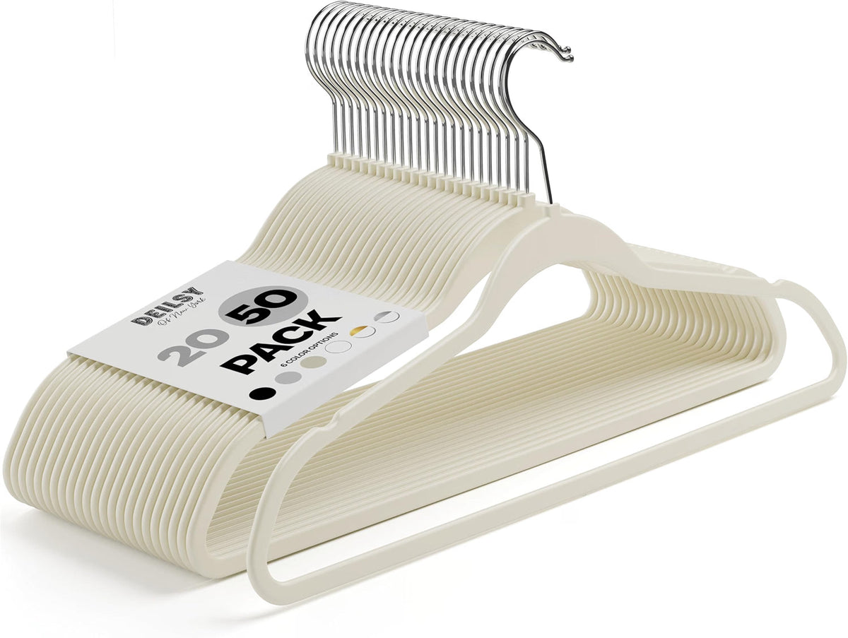 Ivory Non Velvet Plastic Hanger for Closet, 50 Hangers-0