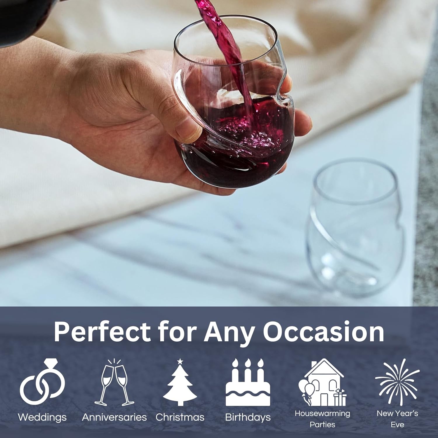 Khen Unbreakable Aerating Stemless Wine Glasses Set of 2-13 oz Clear Glass
