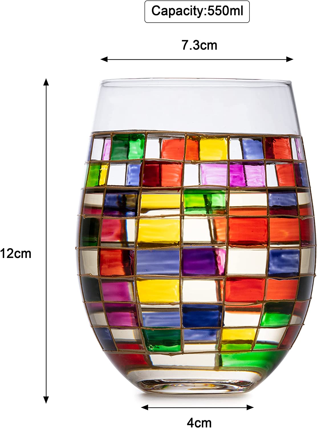 Renaissance Stained Wine Glasses Set of 2 (Stemless)