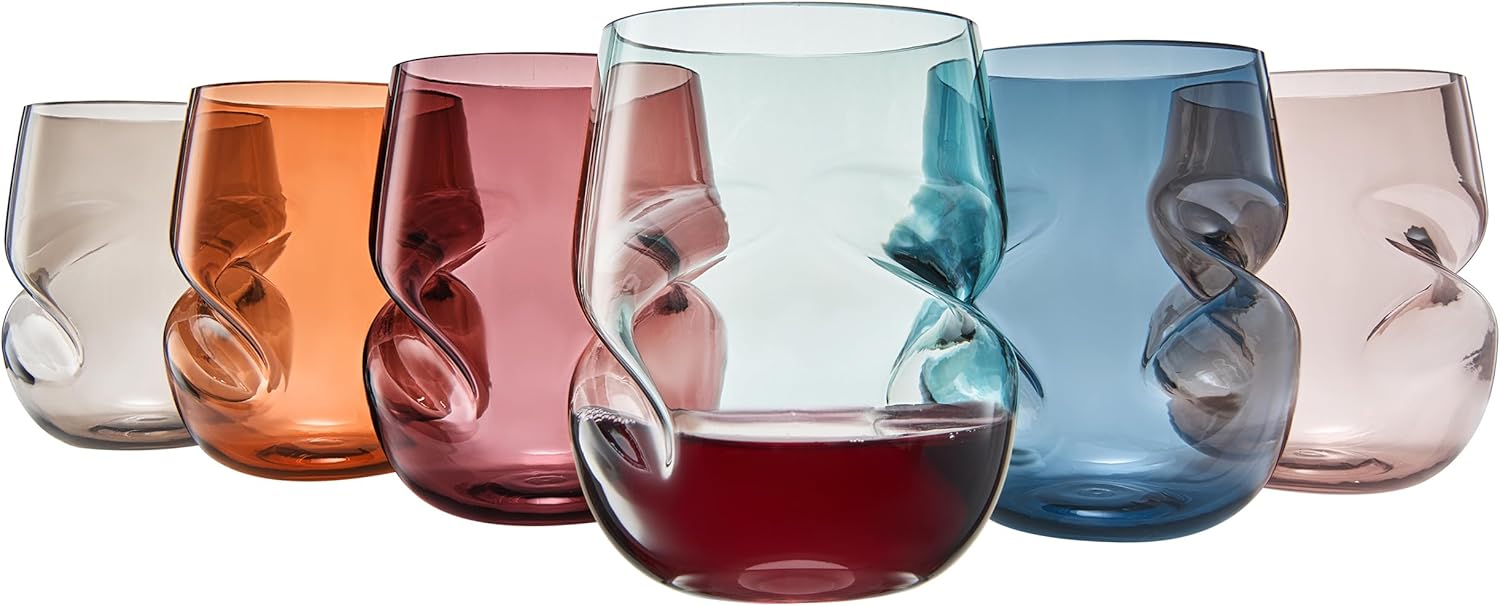 Khen Unbreakable Aerating Stemless Wine Glasses Set of 6-13 oz Pastel Glass-0