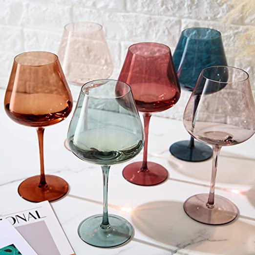 Colored Crystal Wine Glass Set of 6 - Large 20 oz (Pastel)-1