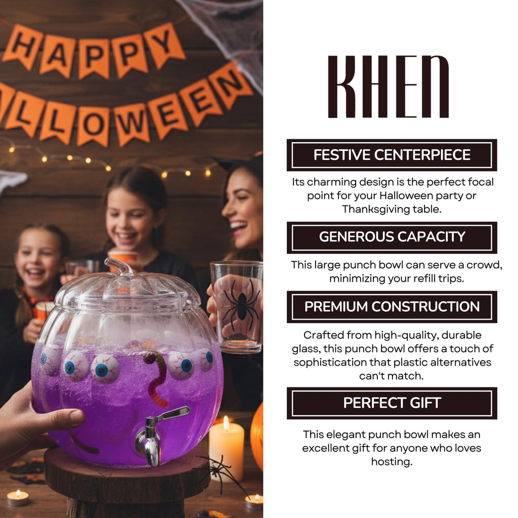 Glass Pumpkin Drink Dispenser 2 Gallon | Fall, Halloween & Thanksgiving Party Beverage Server with Spigot | Clear Pumpkin Punch Bowl for Autumn Events, Kitchen Bar & Holiday Drink Station Decor Gift-4