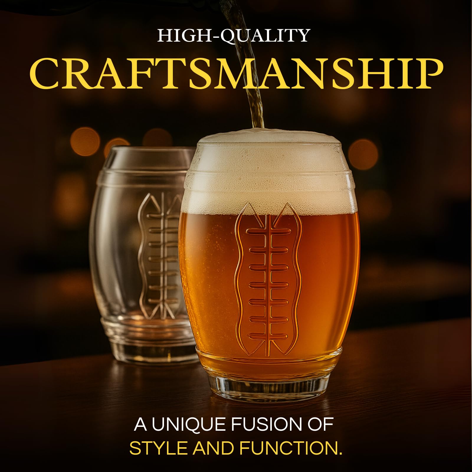 2 Football Beer Glass, 20 Ounce Tumbler Clear Glasses-4
