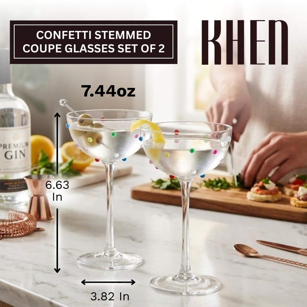Confetti Coupe Glasses Set of 2, 7.44oz Colorful Clear Glass-1