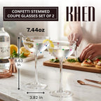 Confetti Coupe Glasses Set of 2, 7.44oz Colorful Clear Glass-1