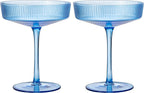 Ribbed Coupe Cocktail Glasses 8 oz | Set of 2 (Blue)-4