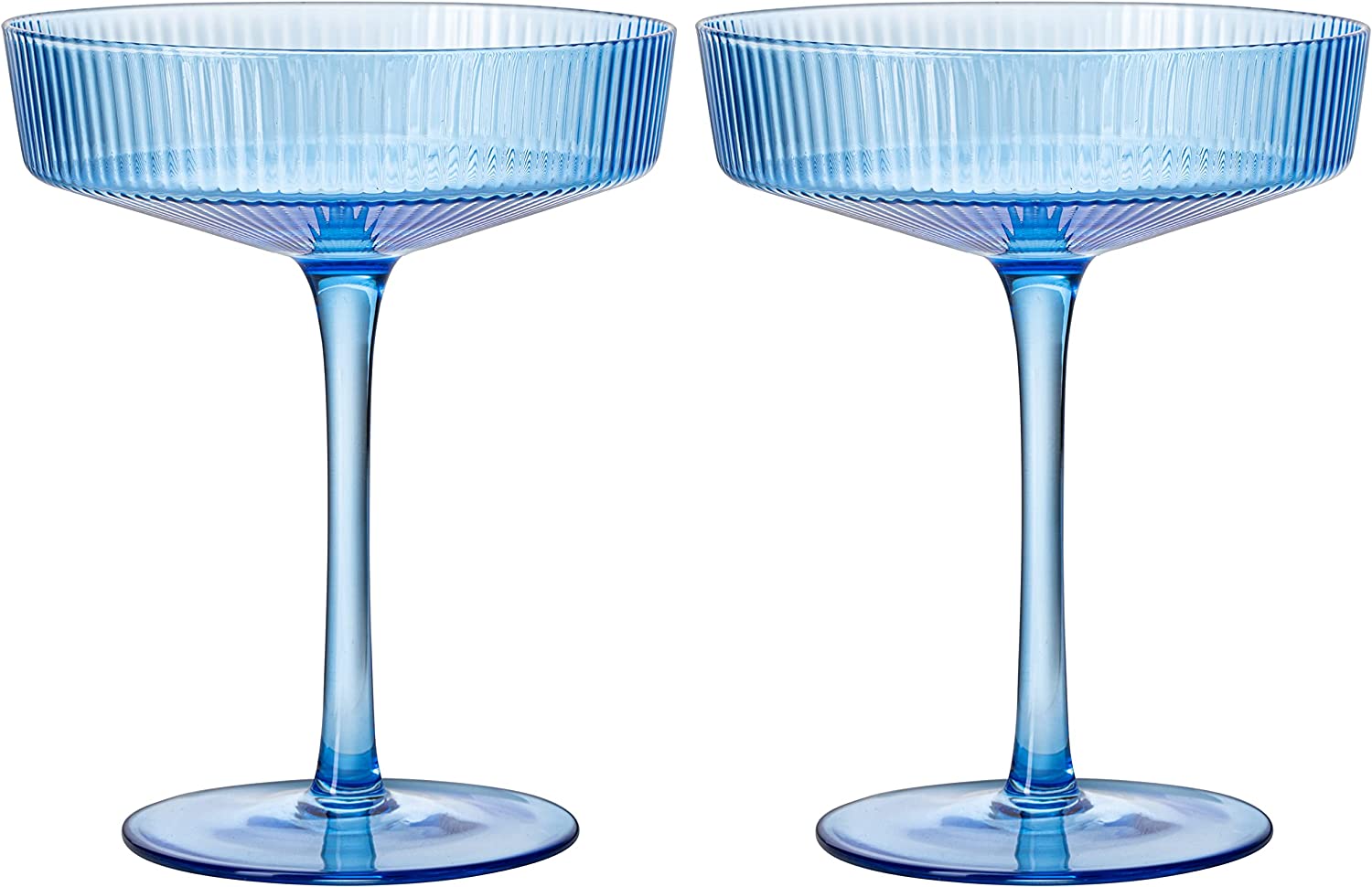 Ribbed Coupe Cocktail Glasses 8 oz | Set of 2 (Blue)-4