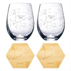 Set of 2 Zodiac Sign Wine Glasses with 2 Wooden Coasters (Pisces)-4