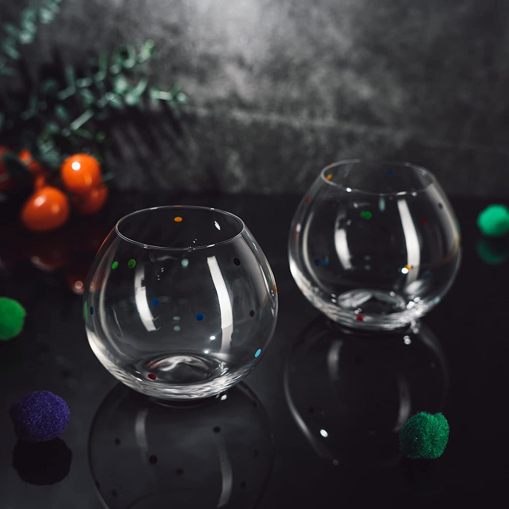 Polka Dot Set of 2 Stemless Bubble Wine Glasses 18 oz