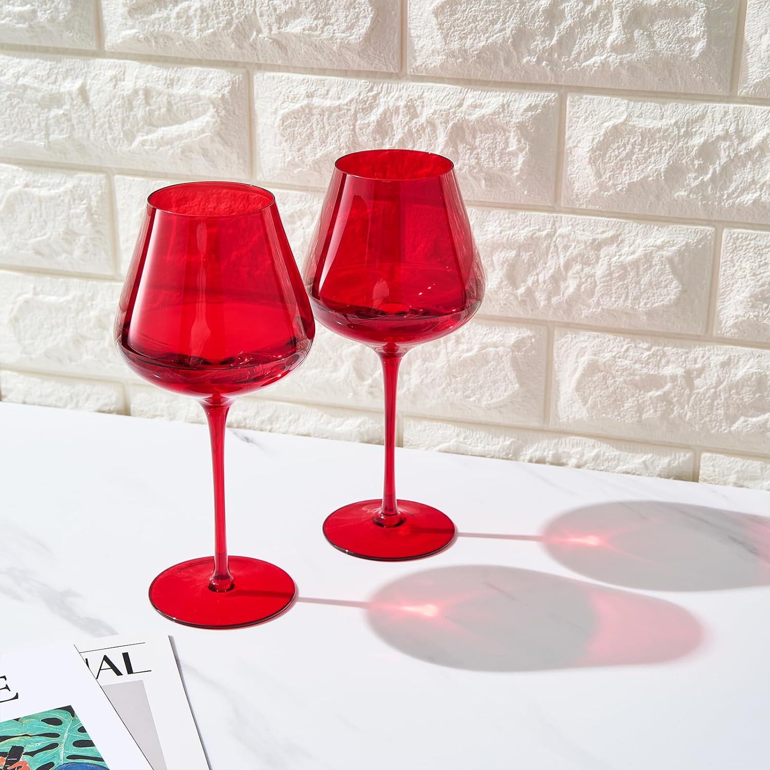 Crystal Christmas Holiday Red Colored Crystal Wine Glass Set of 2-1