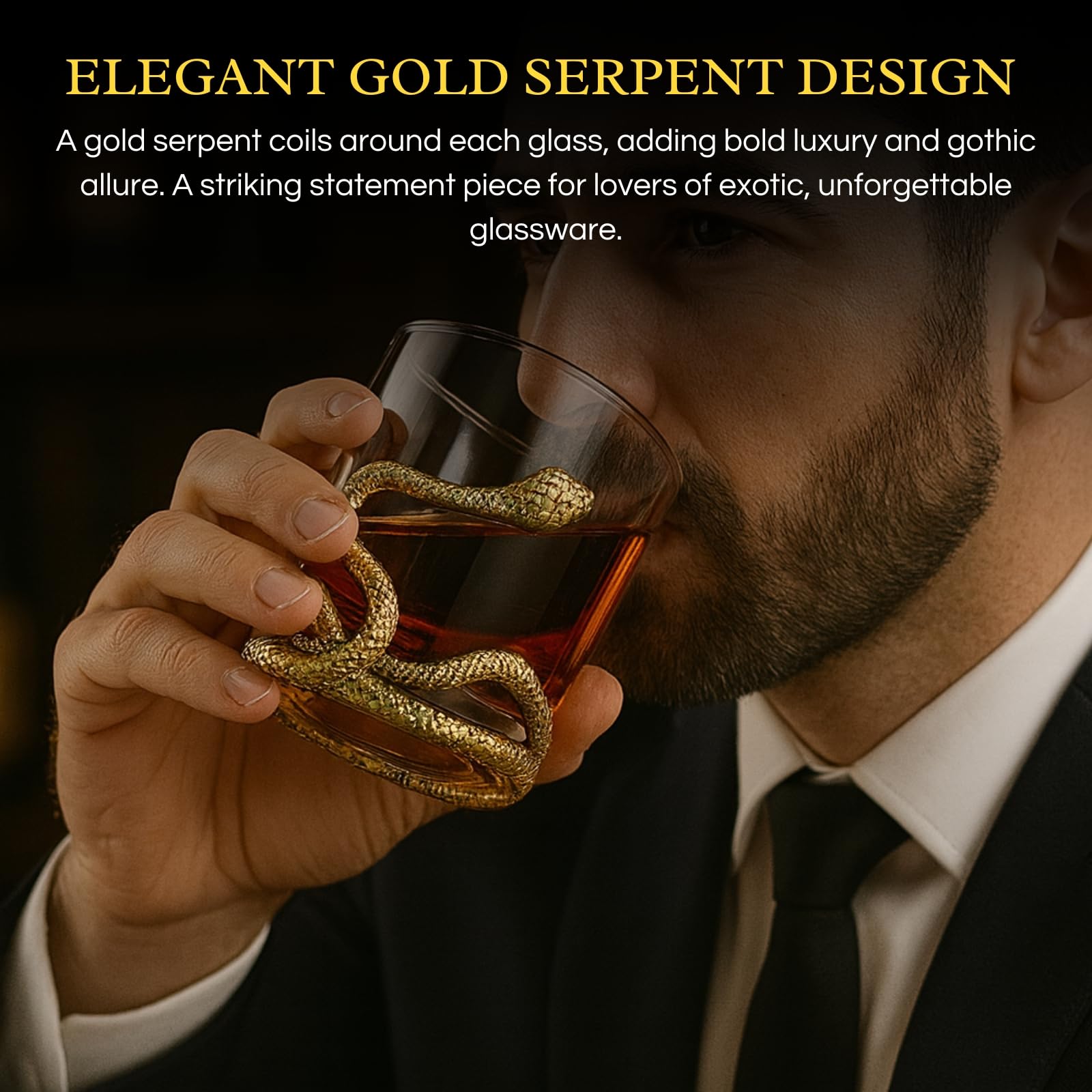 Snake Serpent Whiskey Glasses - 2 Glass Set Gold Design-2