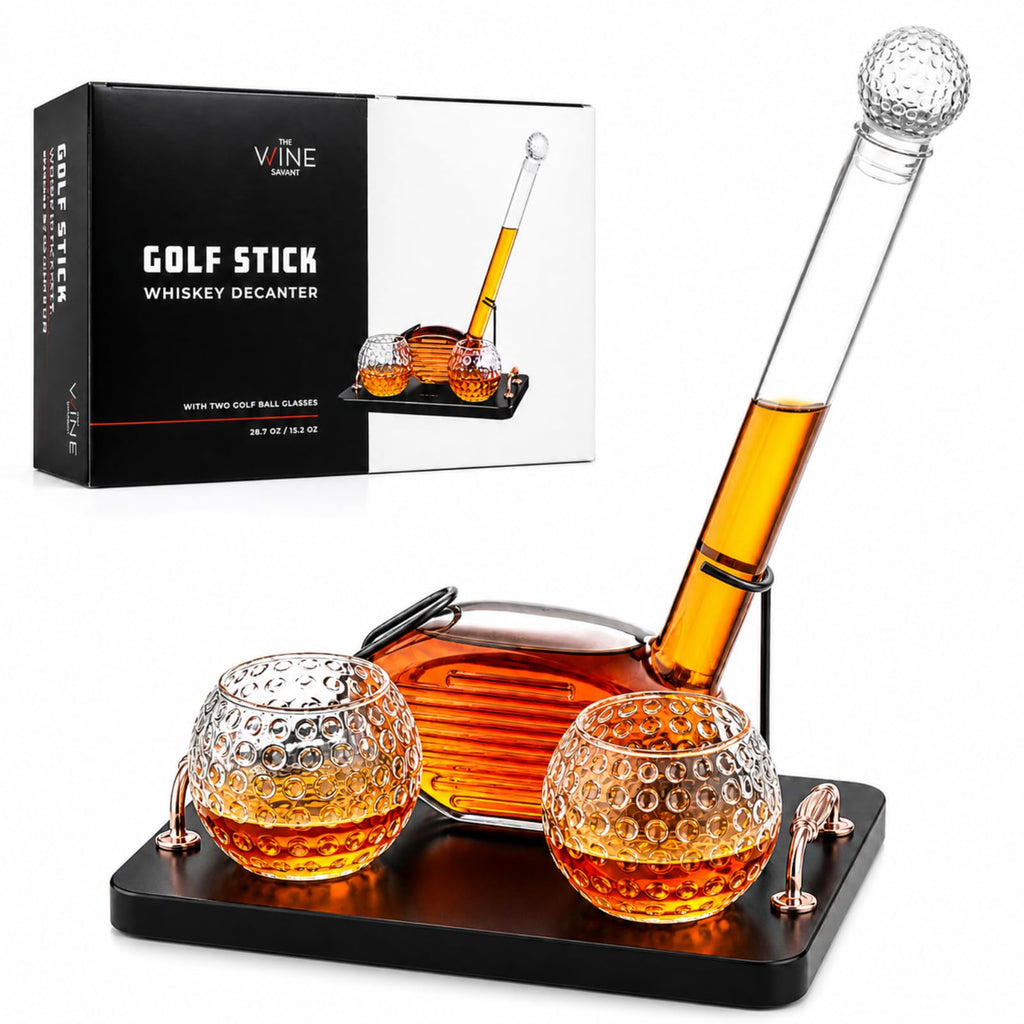 Golf Club Whiskey Decanter and 2 Liquor Glasses - 29 OZ Decanter & 15 OZ Glass Set-0