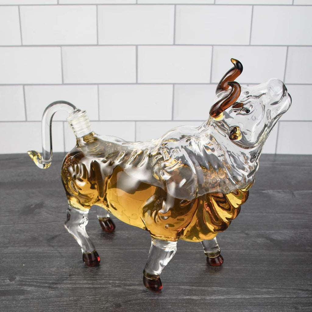 The Wine Savant Charging Bull Heads Up Animal Liquor Decanter-2