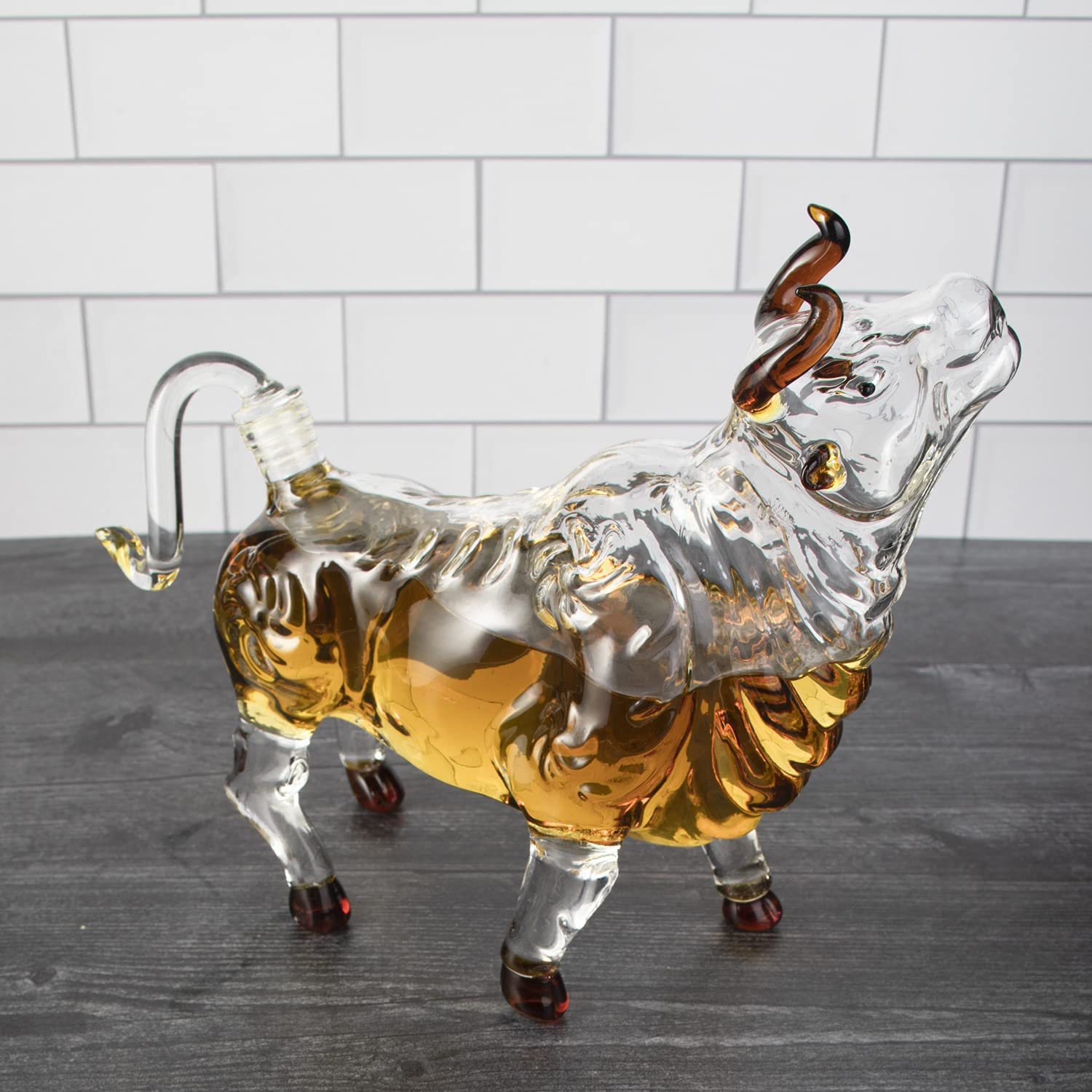 The Wine Savant Charging Bull Heads Up Animal Liquor Decanter-2