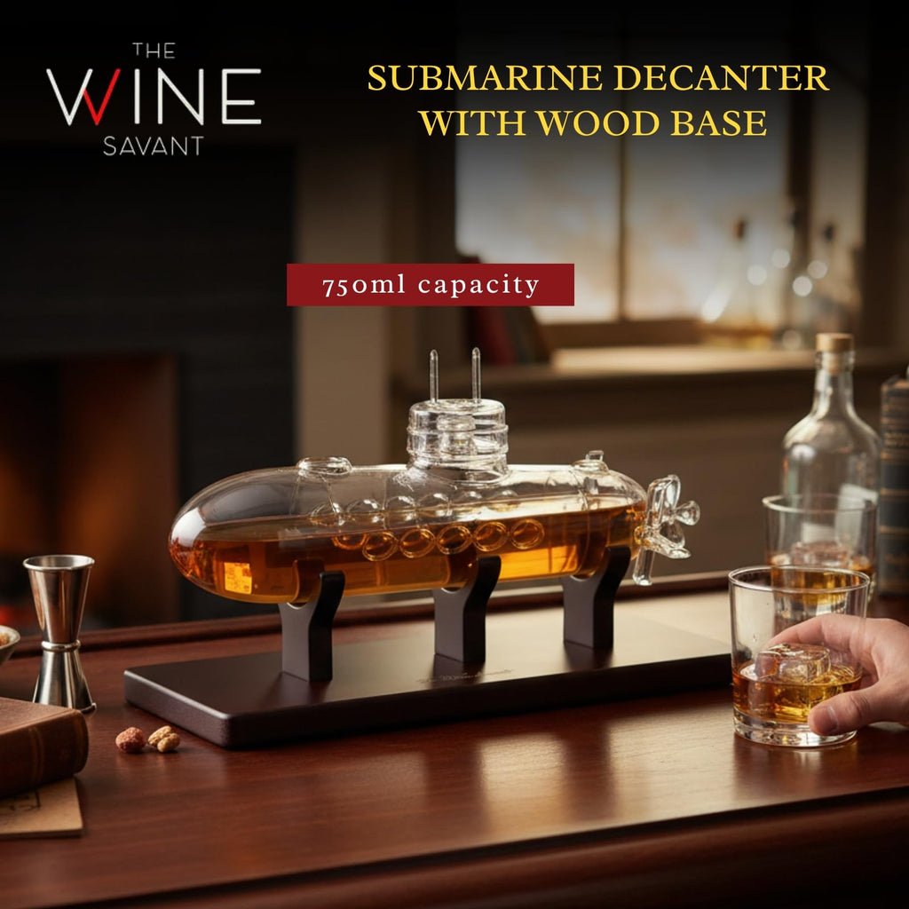 Submarine Whiskey & Wine Decanter Set - Wood Base 25oz-1